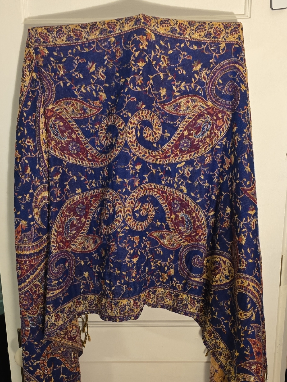 Source Unknown Blue Paisley Pashmina Scarf with Red and Gold Accents